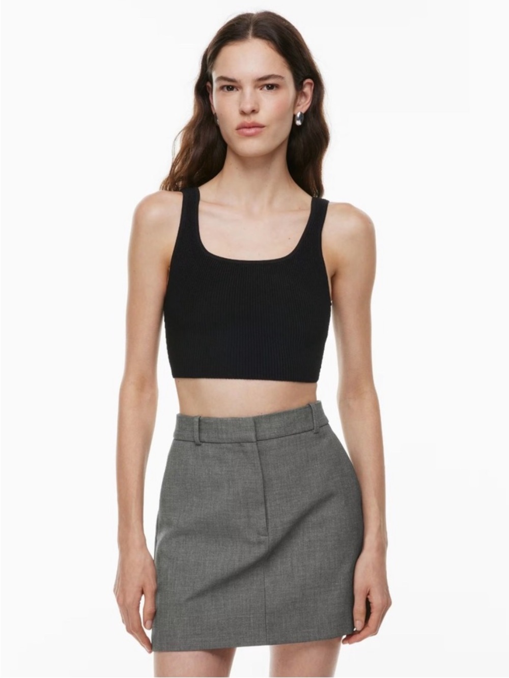 Babaton Sculpt Knit Black Ribbed Square Neck Tank Top‎ Size XXS